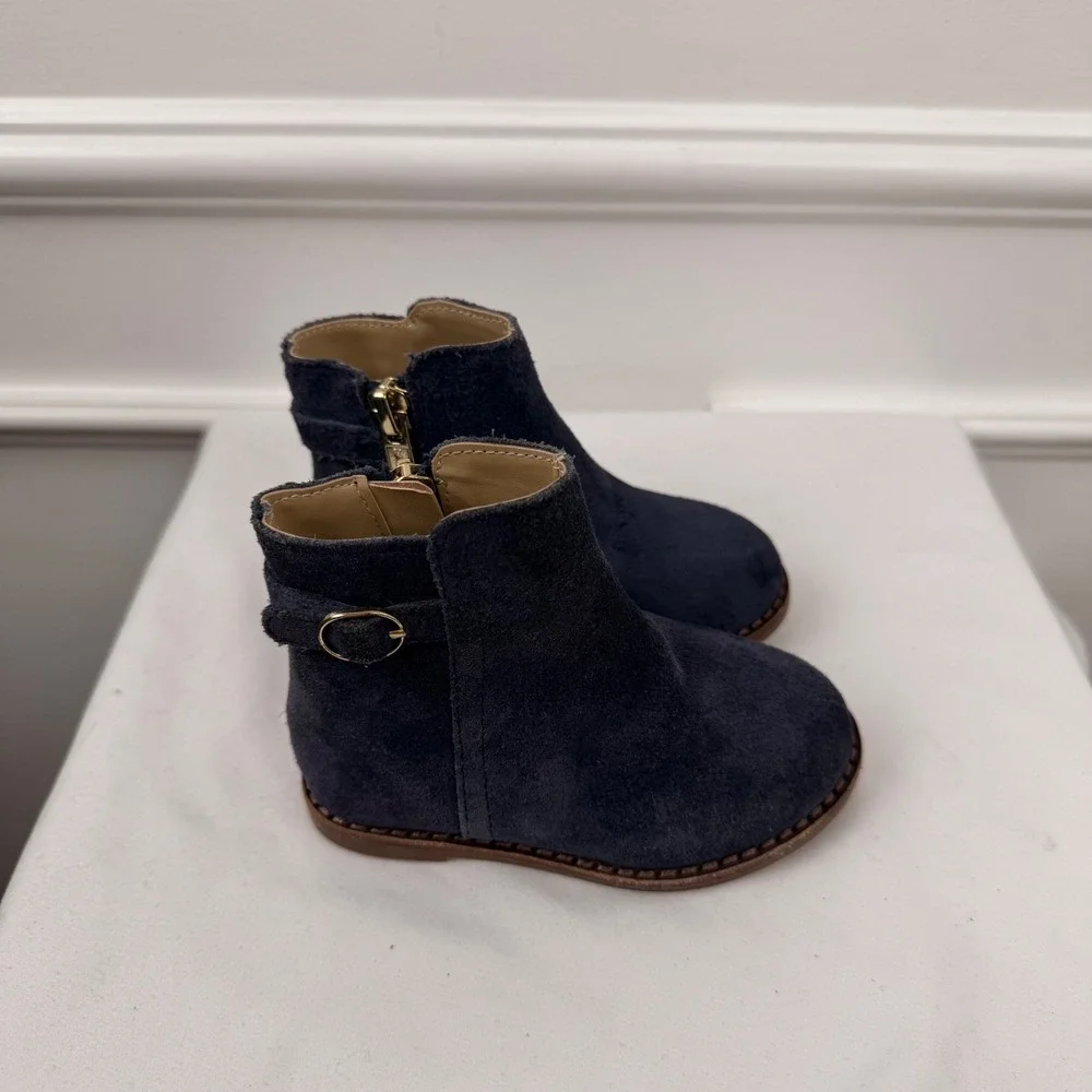 Janie and Jack Navy Blue Suede Ankle Boots Toddler Size 5 Side Zip 100040114